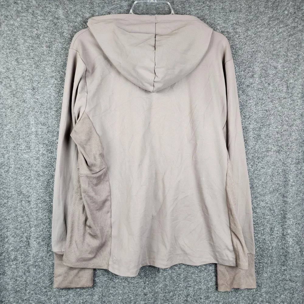 RBX Full Zip Hoodie Women 2XL Taupe Ribbed Panel Thumbhole Active Jacket